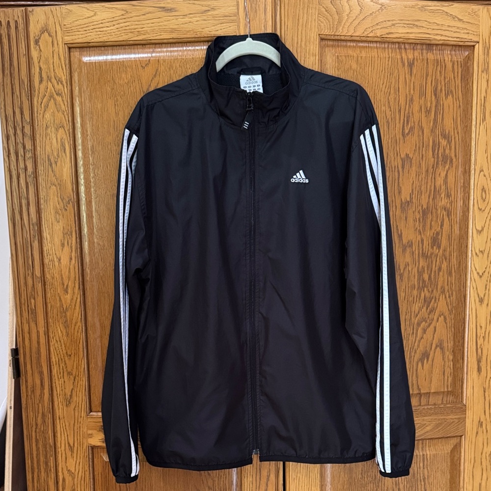 Adidas Men's Black Windbreaker- mesh lining. Pre-owned but perfect condition (M)